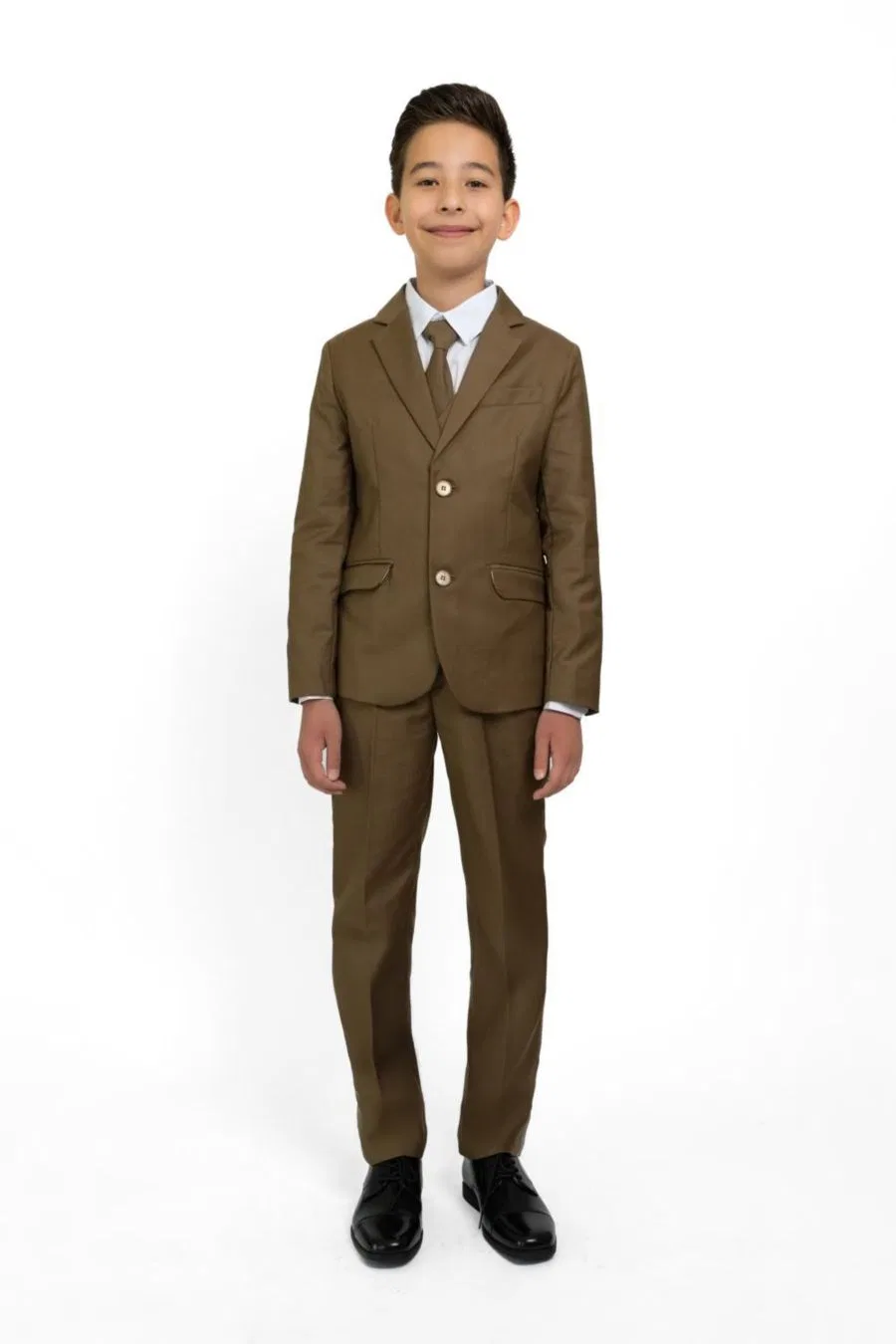 Костюм 007 Slim Fit для маленьких и больших мальчиков, состоящий из 5 предметов: рубашка, галстук, пиджак, жилет и брюки Peanut Butter Collection, мокко