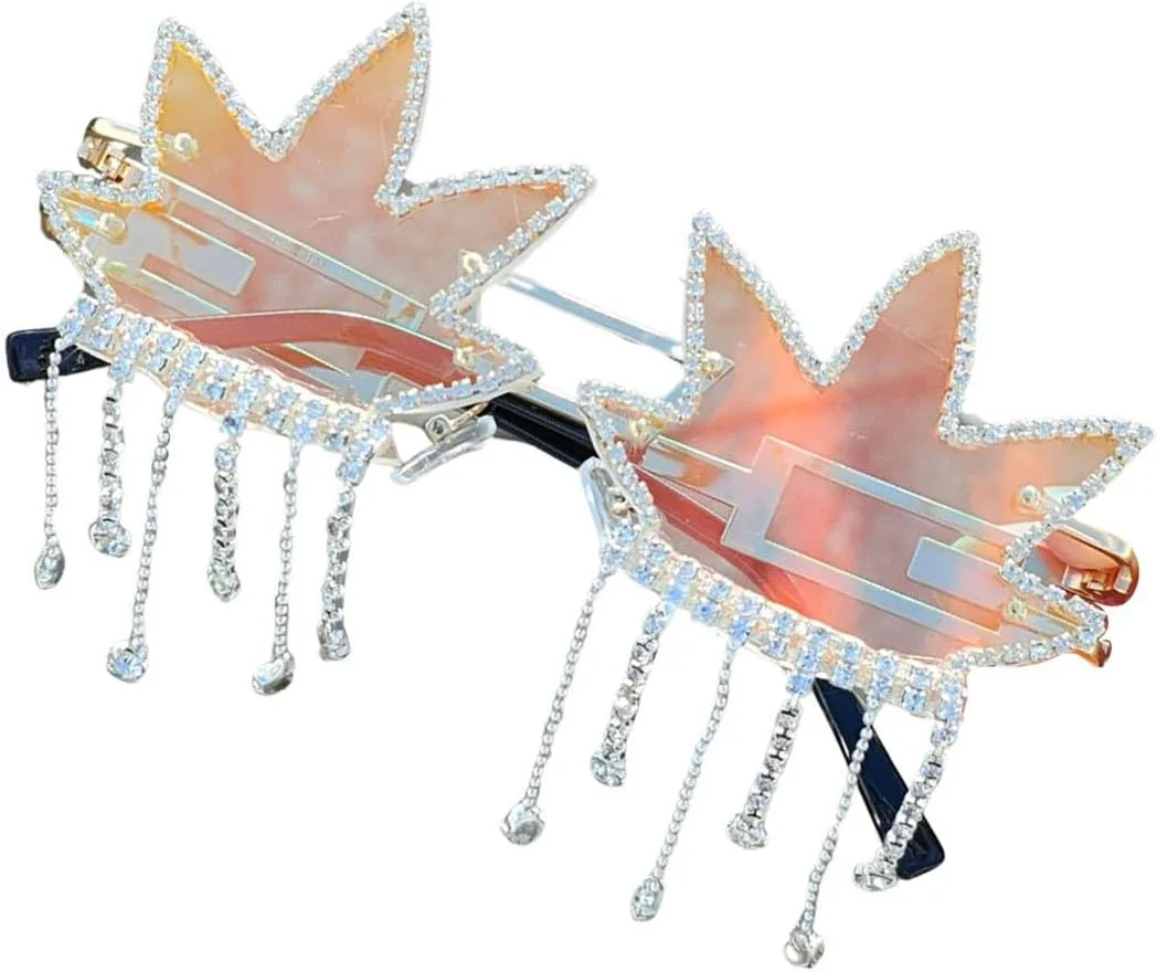 

Винтажные панк-солнцезащитные очки со стразами для мужчин и женщин, модные, красочные, без оправы, в форме листа, с кристаллами (красные C2) Melrose, Red C2