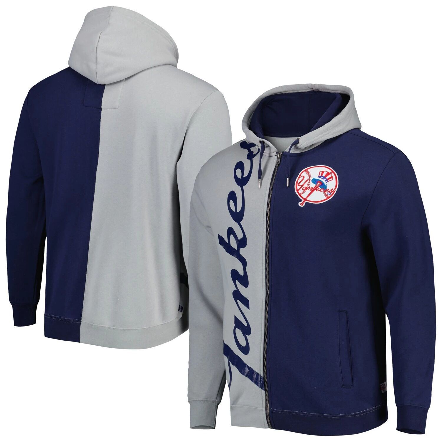 

Мужская флисовая толстовка с молнией во всю длину Mitchell & Ness Grey/темно-синего цвета New York Yankees, Синий, Мужская флисовая толстовка с молнией во всю длину Mitchell & Ness Grey/темно-синего цвета New York Yankees