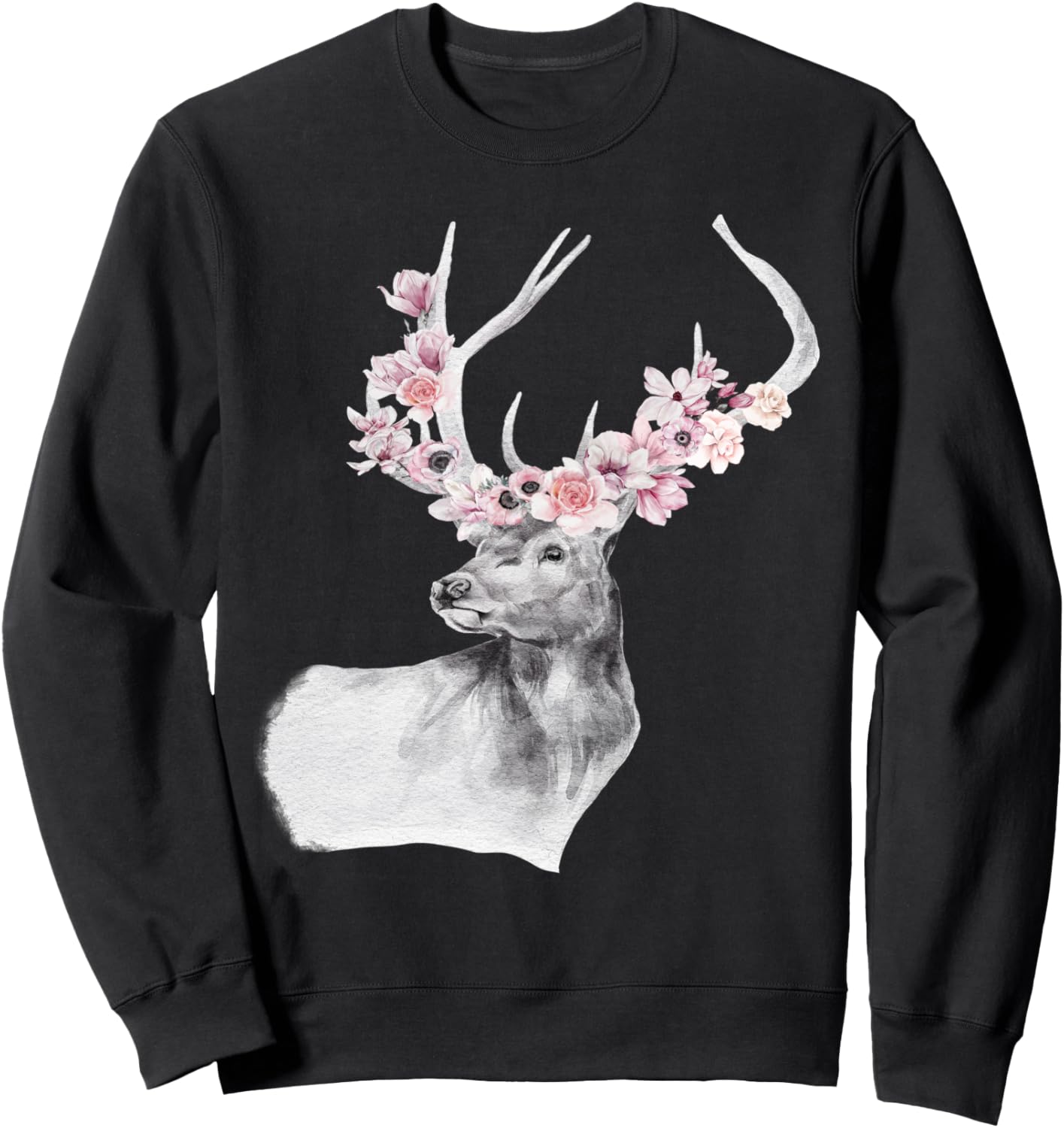 

Подарок: толстовка с акварельным рисунком оленьих рогов и цветов, черная Deerback Antlers Gifts Nyc