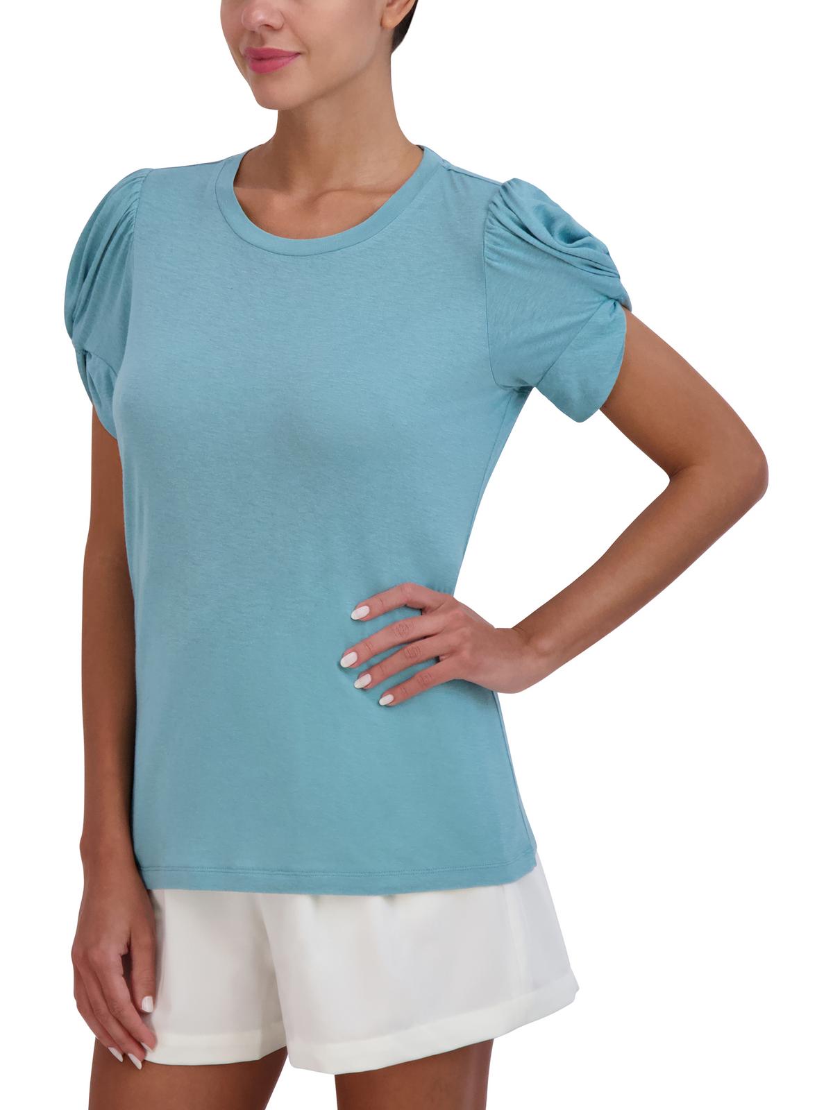 

Женский пуловер с круглым вырезом и перекрученными рукавами BCBGMAXAZRIA, бирюзовый