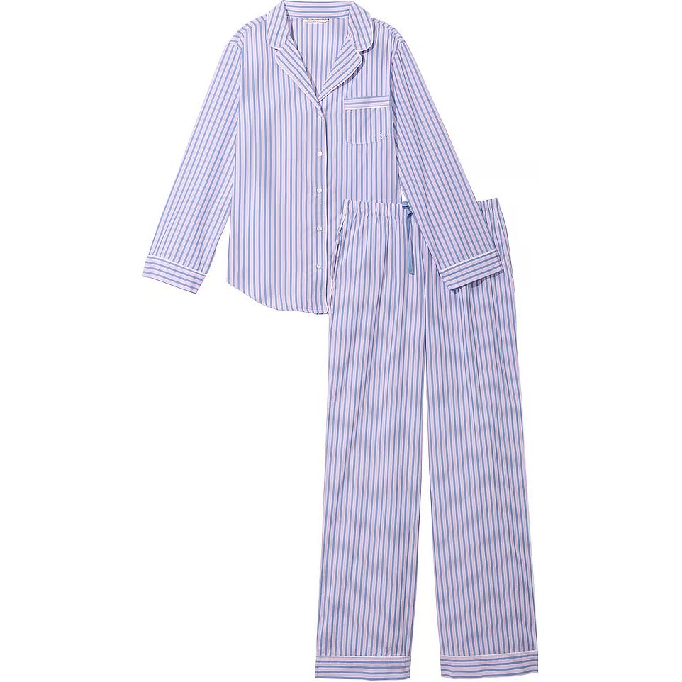 

Victoria'S Secret Хлопковый длинный пижамный комплект/Пижамный комплект FDS для женщин, джинсовый синий