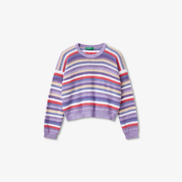 

Полосатый джемпер из эластичной металлизированной ткани 7-14 лет Benetton, цвет lavender