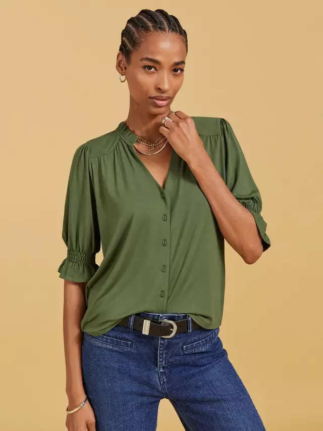 

Блуза Baukjen Noa Ruffle Sleeve, цвет light khaki