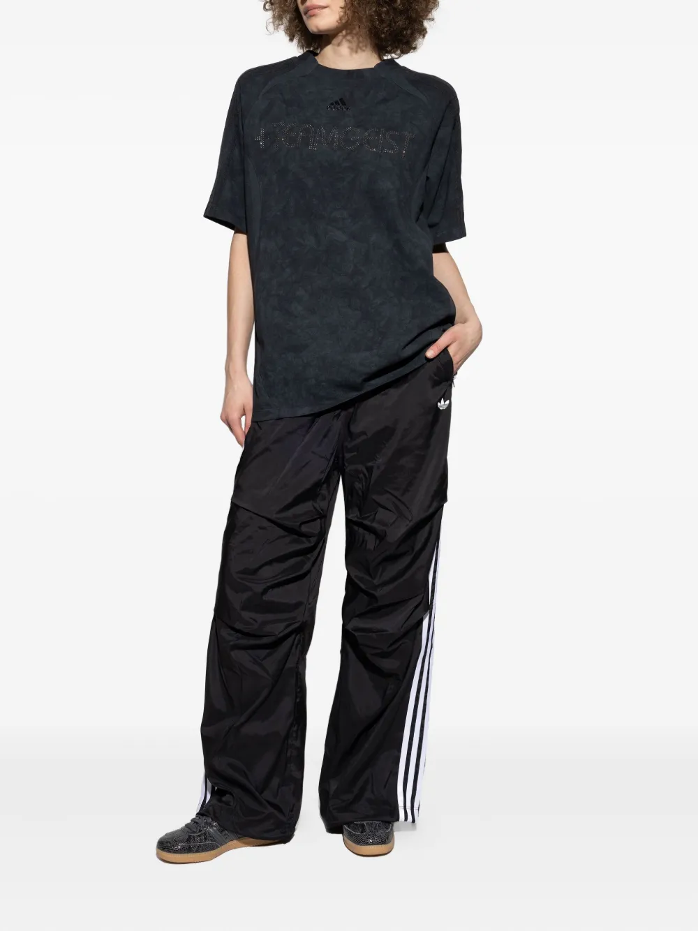 Хлопковая футболка с украшением из страз Adidas, черный — фото 2