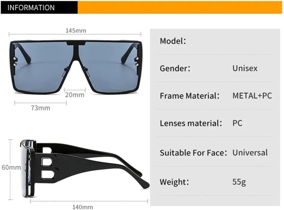 

Солнцезащитные очки с крупной оправой в виде буквы B, женские, ретро, ​​квадратные, металлические, мужские, градиентные, женские, C6, один размер MTZJH, C6