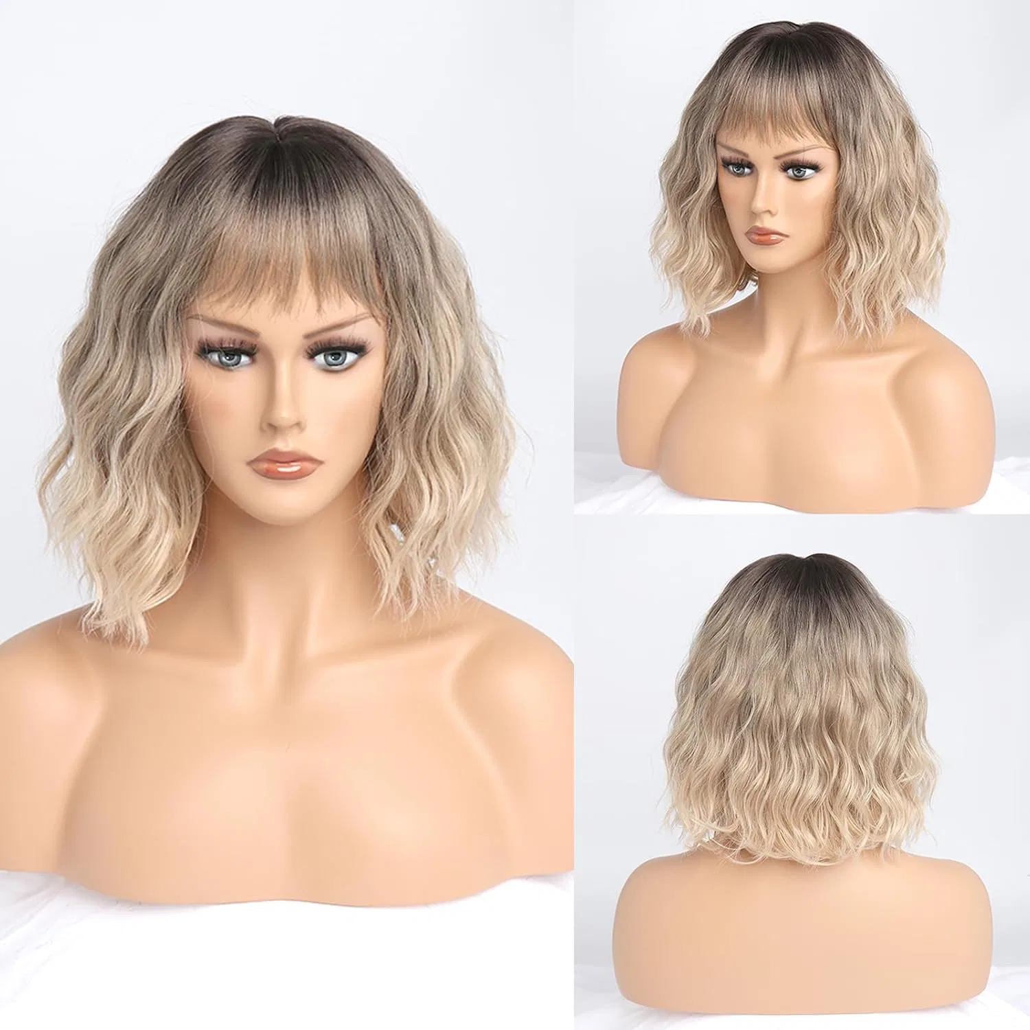 Короткий волнистый парик омбре блонд с челкой Yaissmylu, Ombre Blonde — фото 2