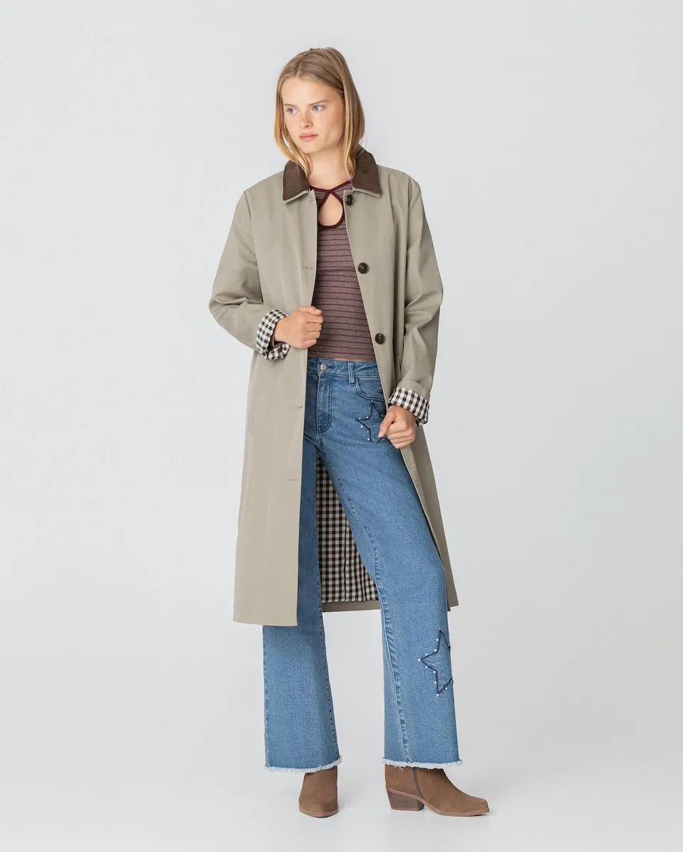 

Женский водонепроницаемый тренч с вельветовым воротником Noon, бежевый/коричневый