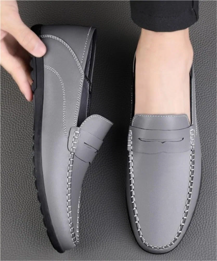 Лоферы кожаные Mens Casual Loafers, серый DHFIRUFSHLO — фото 3