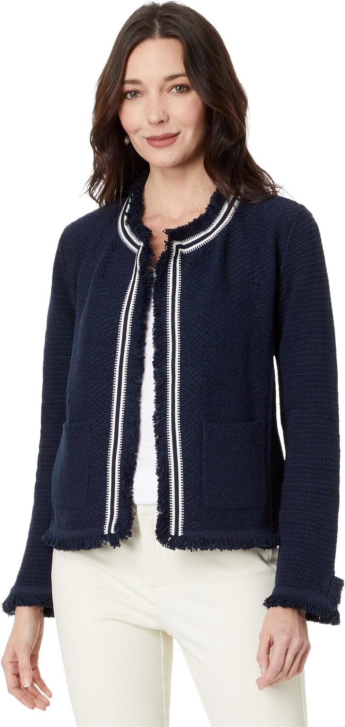

Куртка NIC+ZOE Ribbon Trim Fringe Mix Knit Jacket, цвет Dark Indigo 1
