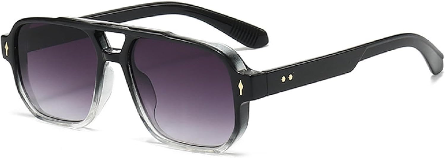 

Винтажные мужские солнцезащитные очки с двойной перемычкой, модные очки с прозрачными линзами Ocean, женские солнцезащитные очки с заклепками, защита от УФ-излучения UV400 VVTWSSW, Black Gray Gradient