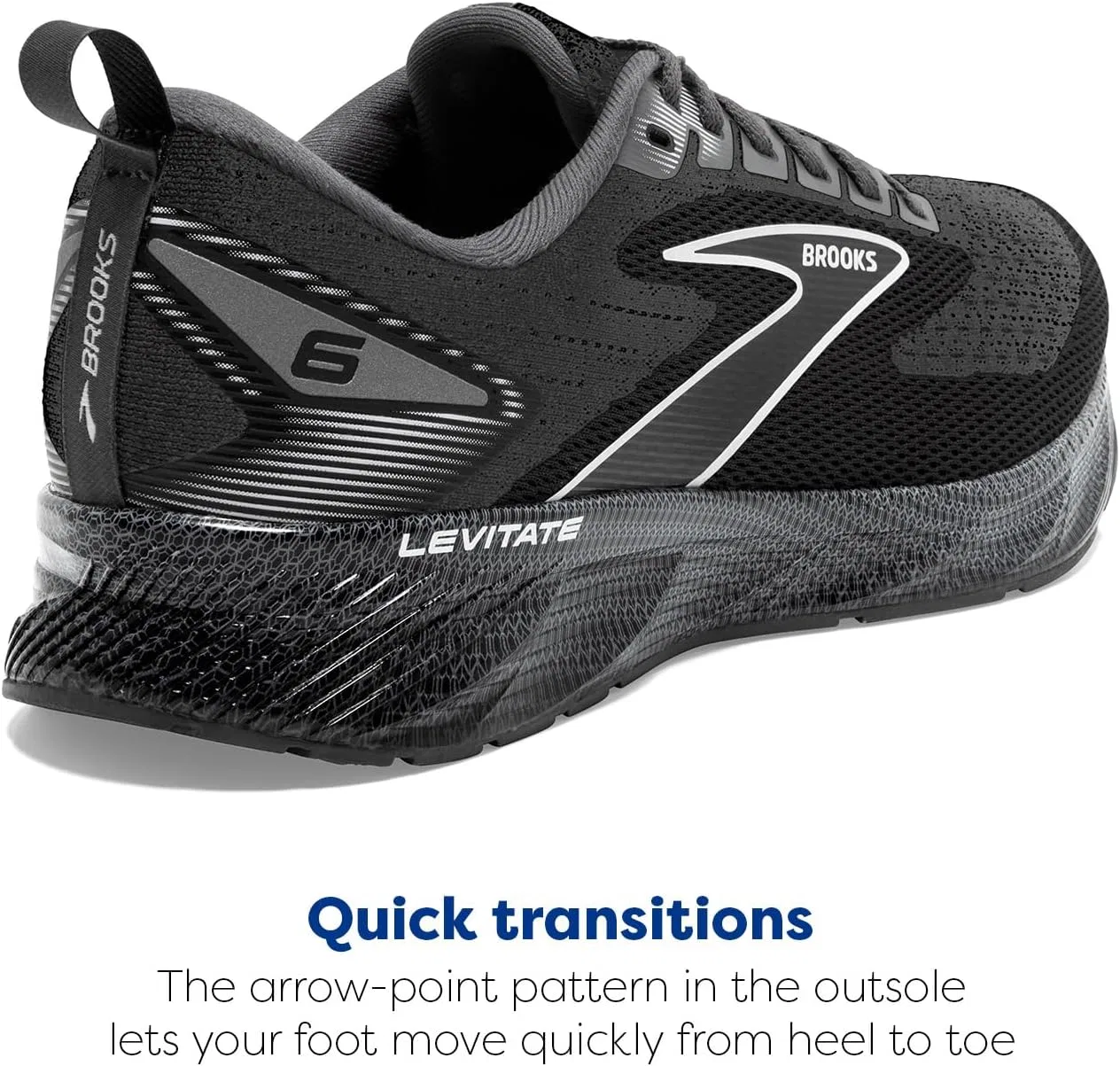 Мужские беговые кроссовки Brooks Levitate 6 нейтрального цвета, Blackened Pearl Ebony White — фото 3