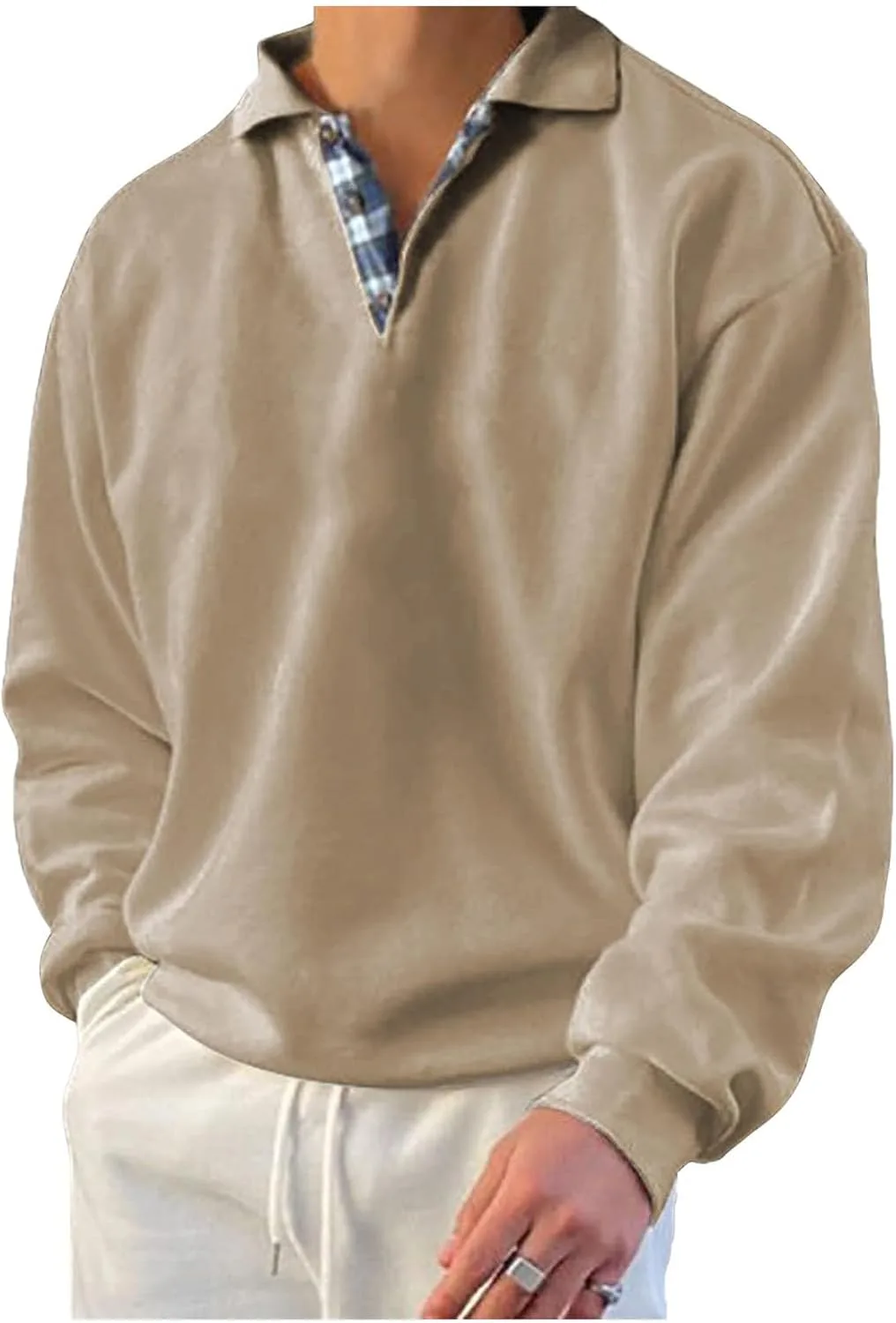 

Мужской свитшот-поло с длинным рукавом, V-образным вырезом и свободным кроем Baimiu