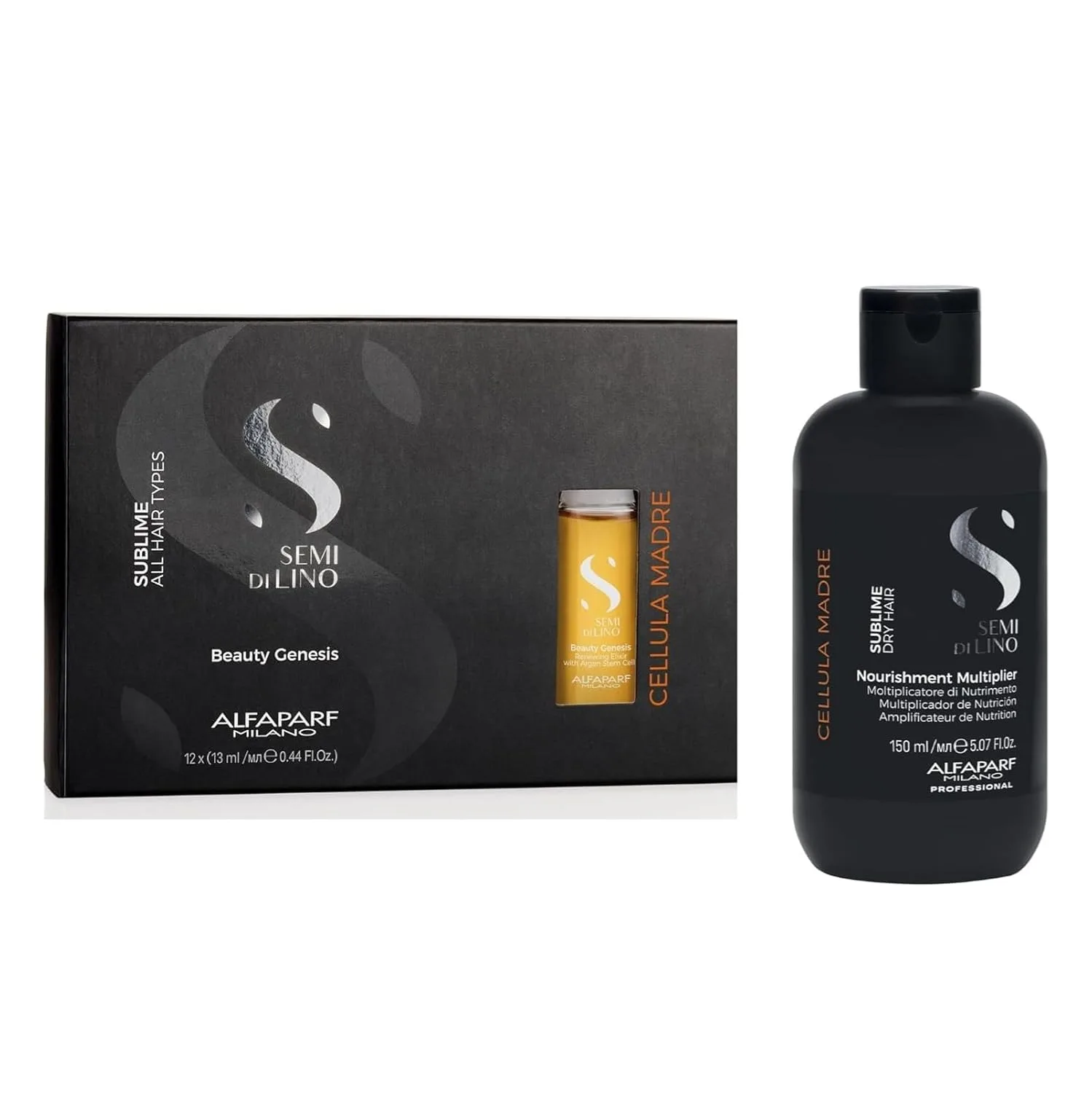 Alfaparf Milano Semi di Lino Cellula Madre Beauty Genesis and Nourishing Multiplier Set для сухих волос - Питает волосы - Защищает цвет - Придает блеск - Защищает и усиливает косметический цвет