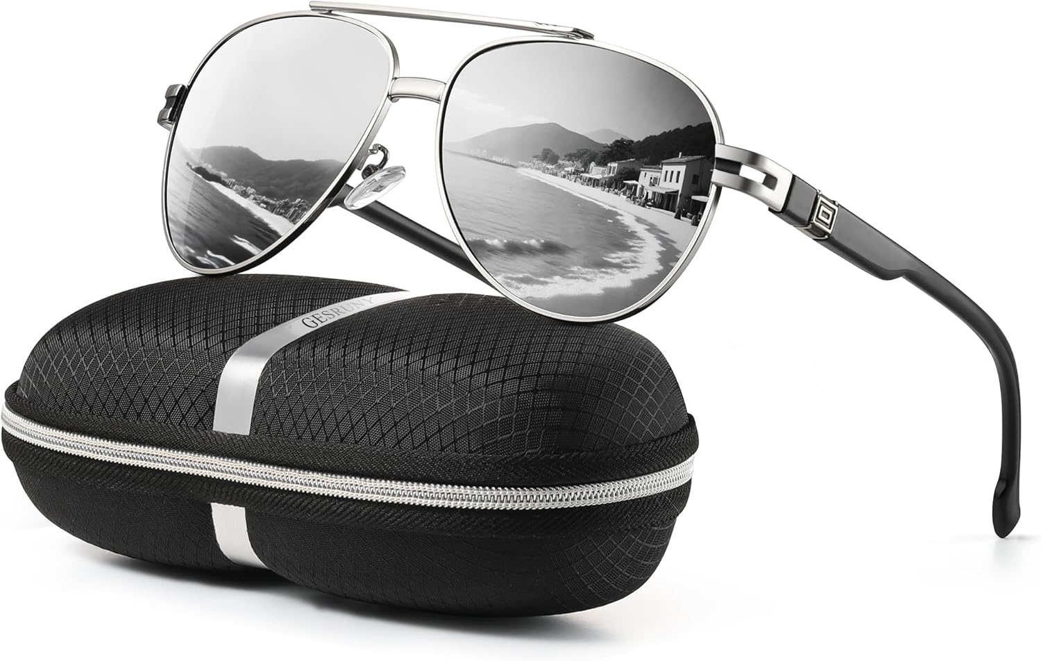 

Поляризованные солнцезащитные очки-авиаторы для мужчин и женщин - модные ретро-очки для вождения, рыбалки, гольфа и защиты от УФ-излучения gesruny, Silver Frame White Mirrored Lenses