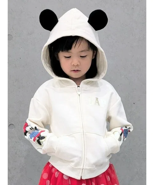 Детская кофта-худи Gap x Disney с ушками и принтом Микки, хлопок-полиэстер, айвори