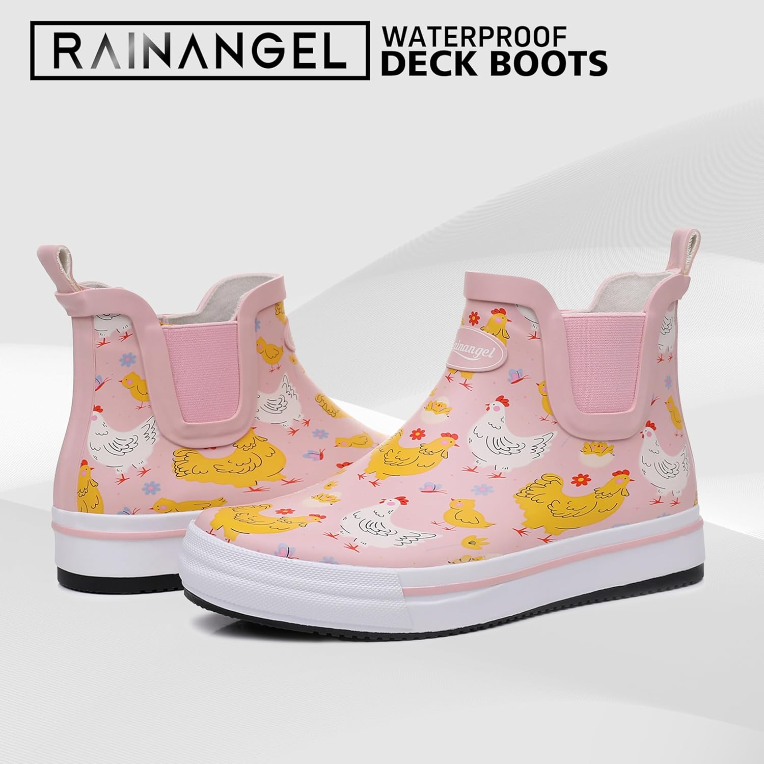 Дождевые сапоги RAINANGEL для женщин и мужчин, унисекс, до щиколотки, противоскользящие, удобные, легкие, для работы в саду и на открытом воздухе, водонепроницаемые сапоги для рыбалки, розовый — фото 2