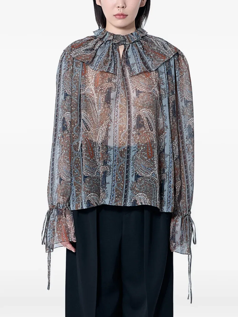 Блузка с воротником-стойкой и завязками в стиле Пьеро Saint Laurent, синий