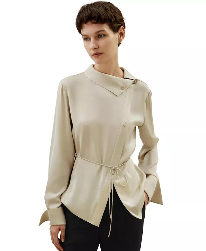 

Женская асимметричная рубашка с завязкой на талии LILYSILK, коричневый/бежевый
