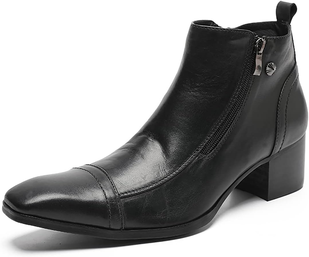 

Мужские ботинки Santimon Mens из натуральной кожи Челси на щиколотке - модные повседневные ковбойские ботинки с двойной боковой молнией для вечеринок, бизнеса и свадеб, черный