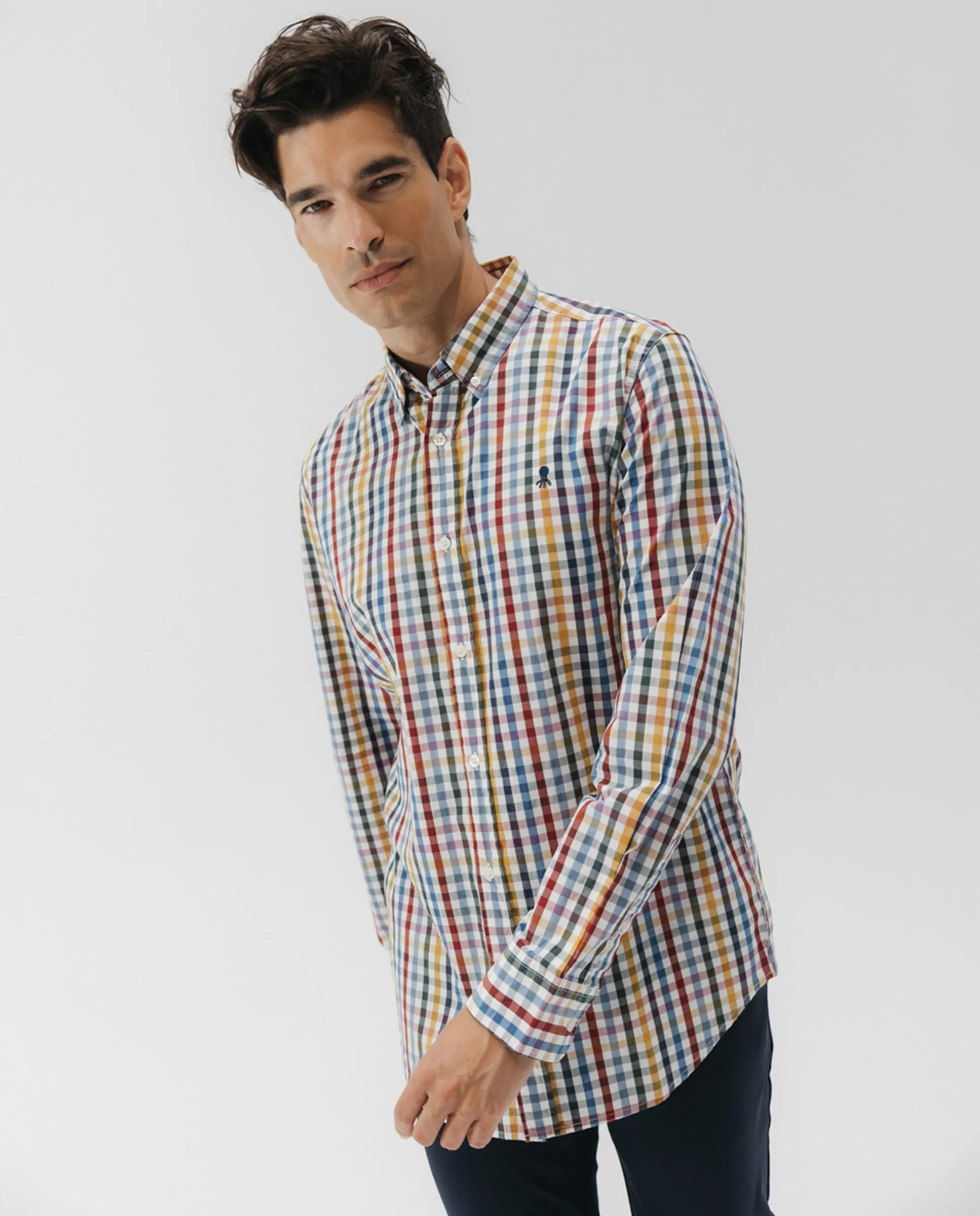 

Мужская клетчатая рубашка из поплина с воротником на пуговицах El Pulpo, мультиколор