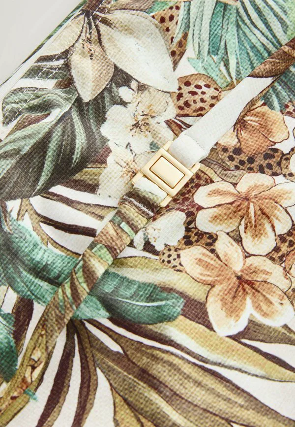 Плавки от бикини стандартного кроя с высокой талией и поясом Next, Cream Khaki Green Palm — фото 3