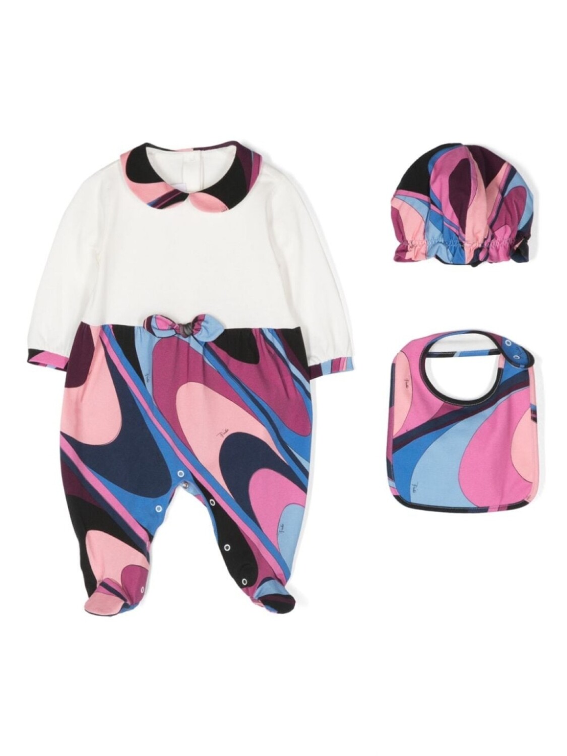 

PUCCI Junior комплект из комбинезона, нагрудника и шапки с принтом, белый