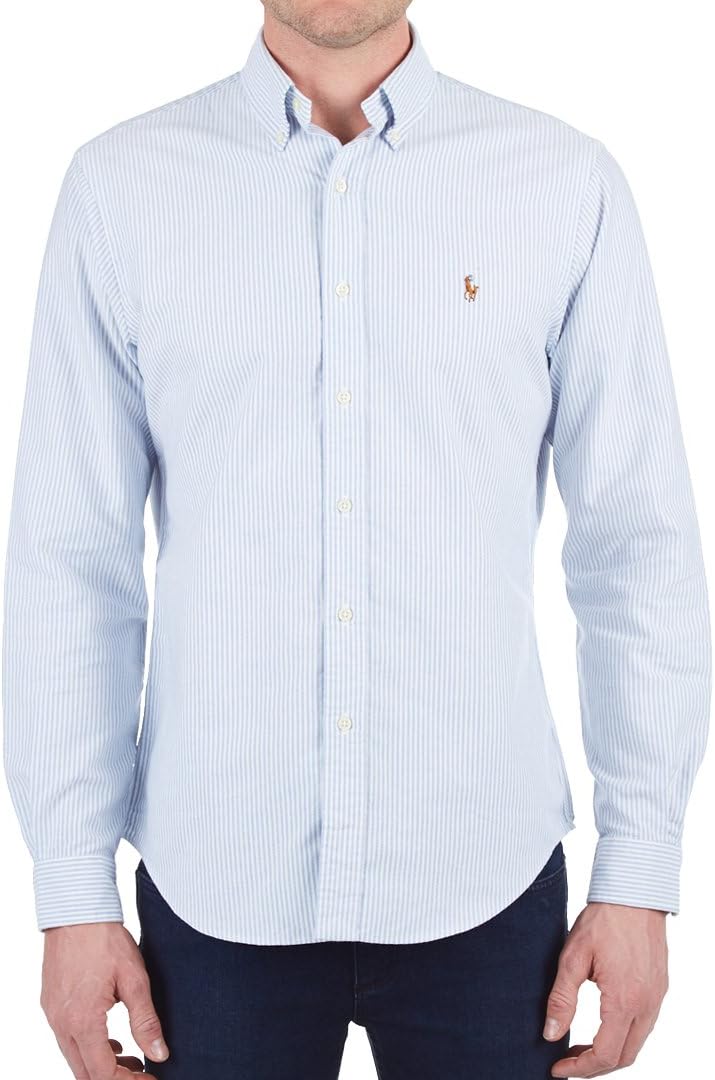 Ralph Lauren Polo мужская оксфордская рубашка на пуговицах с длинным рукавом POLO RALPH LAUREN, Blue,White — фото 2