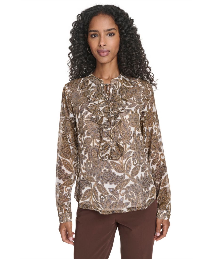 

Женская блузка с длинными рукавами и оборками в стиле пейсли Tommy Hilfiger, Ivory Multi