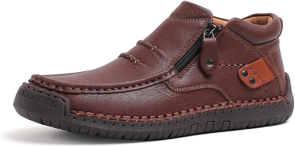 

Мужские туфли Asifn Лоферы Повседневные кожаные Слипоны Ботинки для прогулок Легкие Модные на щиколотке Удобные С резиновой подошвой Ручная строчка, коричневый