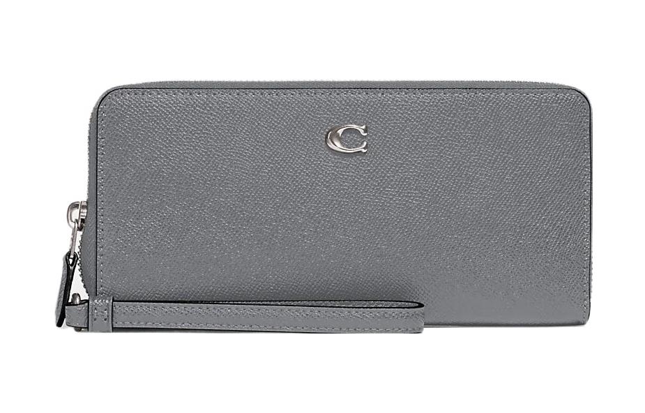 

COACH Континентальный кошелек из кожи с монетным карманом и запястным ремешком, маленький, женский, серо-голубой