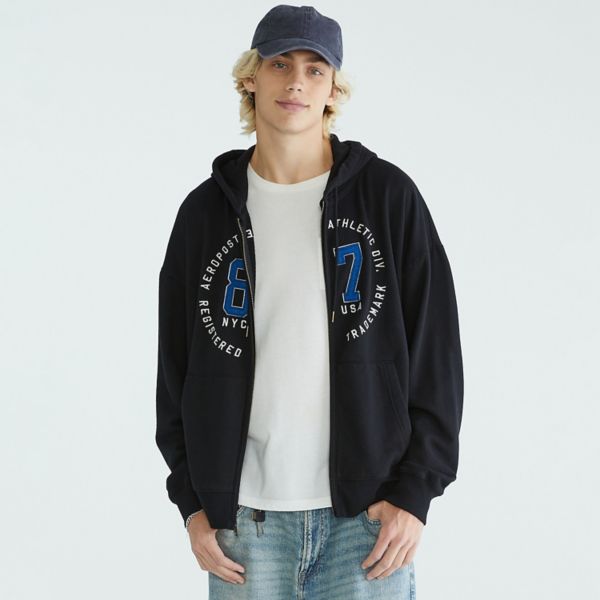 

Мужская флисовая толстовка с капюшоном и молнией по всей длине Aeropostale, цвет dark black