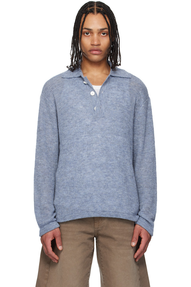 

Воздушная поло с вязаным узором "кара" Coor, синий