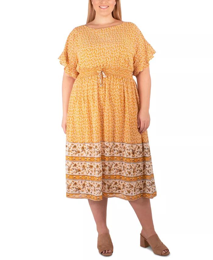 

Платье с воланами на рукавах и контрастной каймой Plus Size NY Collection, желтый