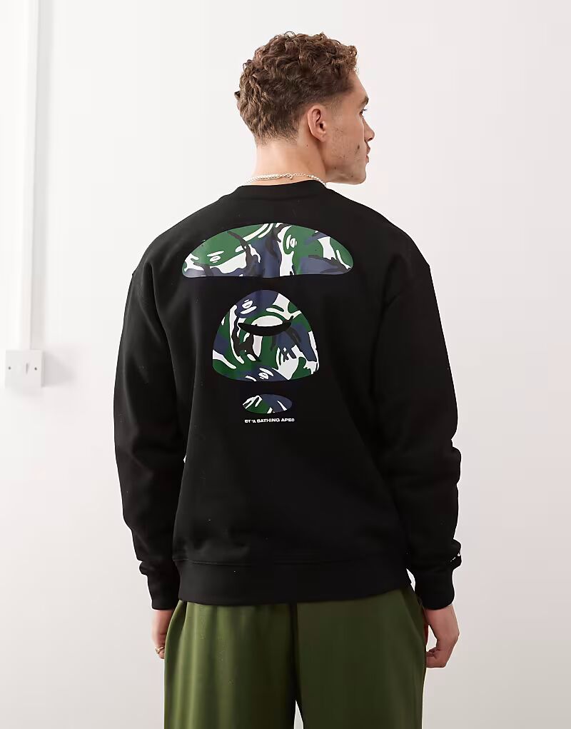 

Базовая черная толстовка AAPE BY A BATHING APE с логотипом и камуфляжным принтом на спине