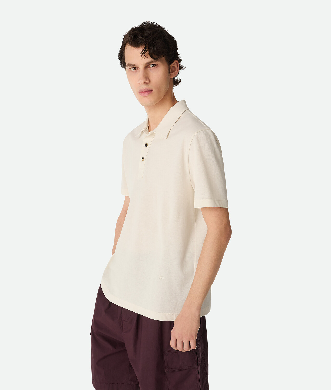 Fine cotton jersey polo BOTTEGA VENETA, бледный безе — фото 2