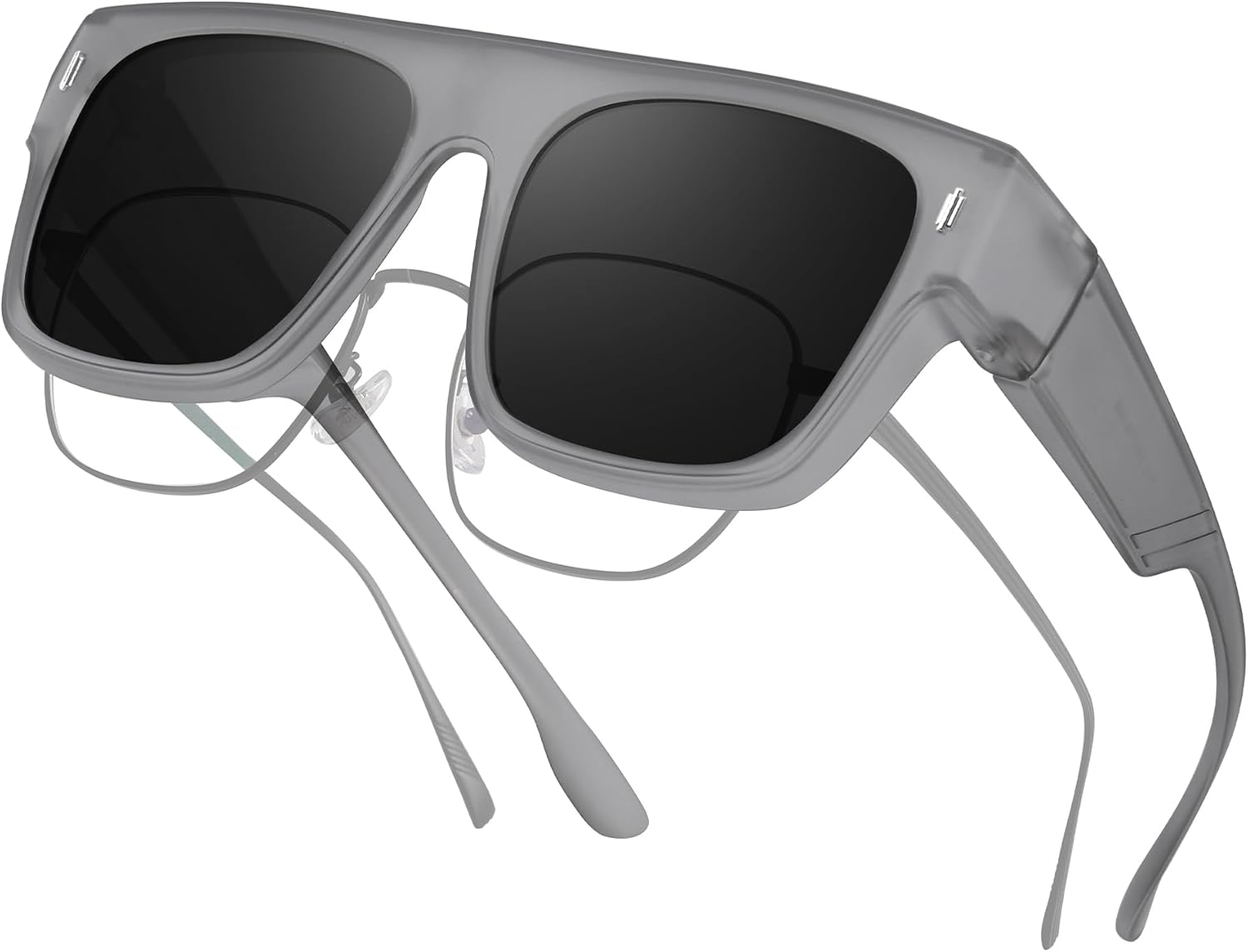 

Солнцезащитные очки LVIOE Fit Over Glasses для женщин, квадратные, увеличенного размера, поляризованные, с защитой от УФ-излучения, A02 Matte Grey Frame/ Grey Polarized Lenses