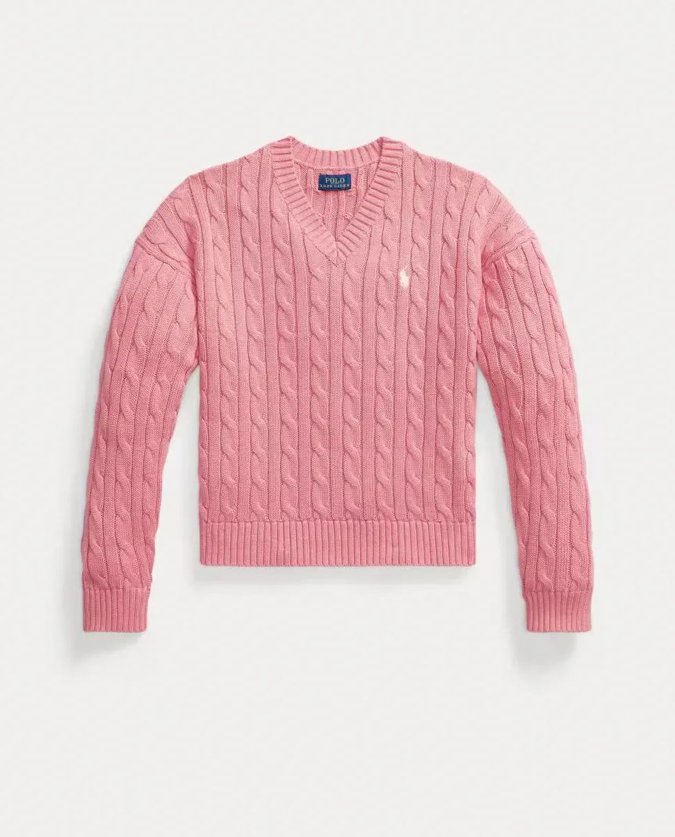 Детский джемпер из хлопка с узором "косы" Polo Ralph Lauren, розовый