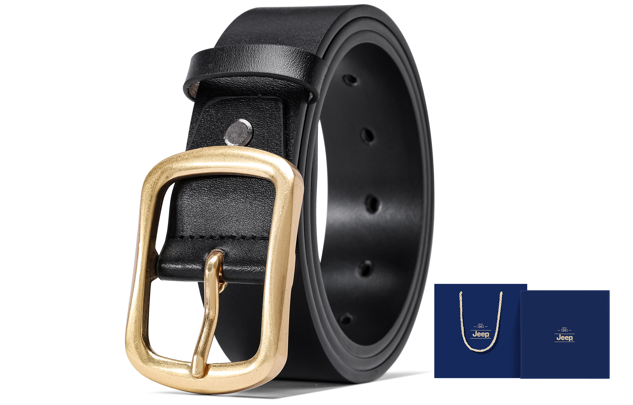 

Jeep Ремень мужской из спилка Cow Split Leather, черный/кофе, 3,5 см