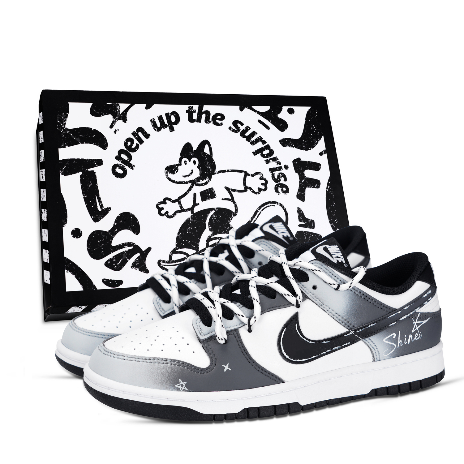 

Nike Кроссовки для скейтбординга Dunk Black White, Graffiti Stars, устойчивые к истиранию и скольжению, низкие, унисекс, серые
