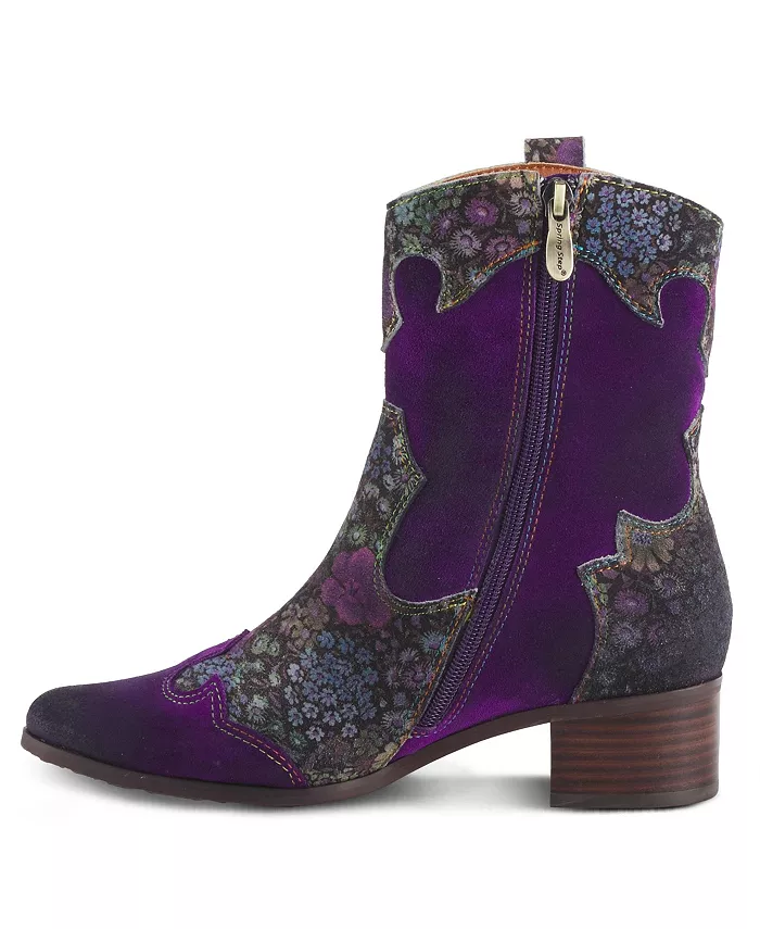 L'Artiste Women's LADYLUCK ковбойские замшевые ботильоны с цветочным принтом и квадратным каблуком L'Artiste, фиолетовый — фото 2