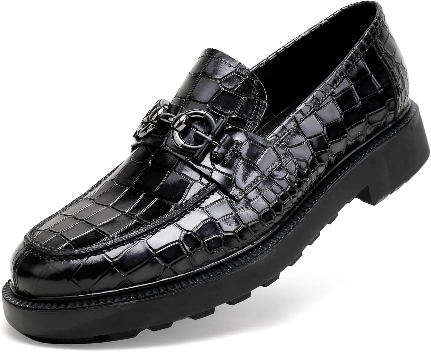 Туфли из кожи, крокодиловая печать, Penny Loafer, Black GOLDEN COXES FAMILY