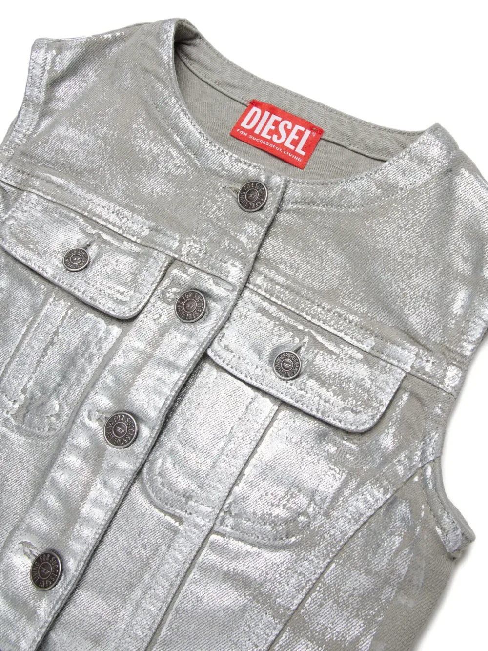 Жилет с эффектом металлик Diesel Kids, серебряный — фото 3