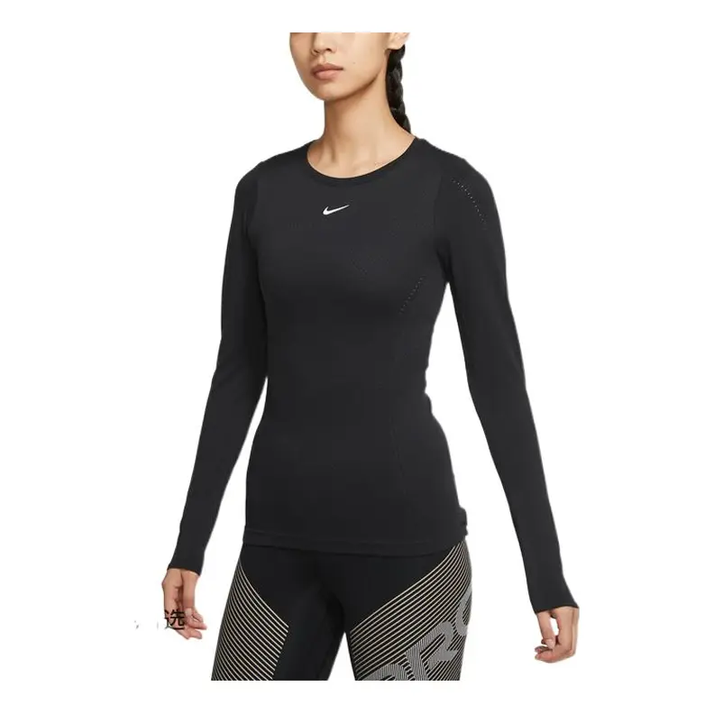 

(WMNS) Спортивная одежда Nike: круглый вырез, облегающий крой, длинные рукава, черный цвет
