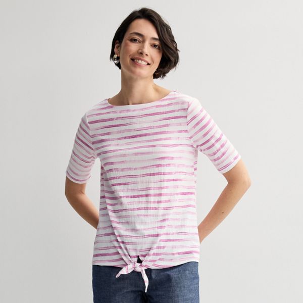 

Женский топ с завязками спереди Croft & Barrow, цвет berry wave stripe