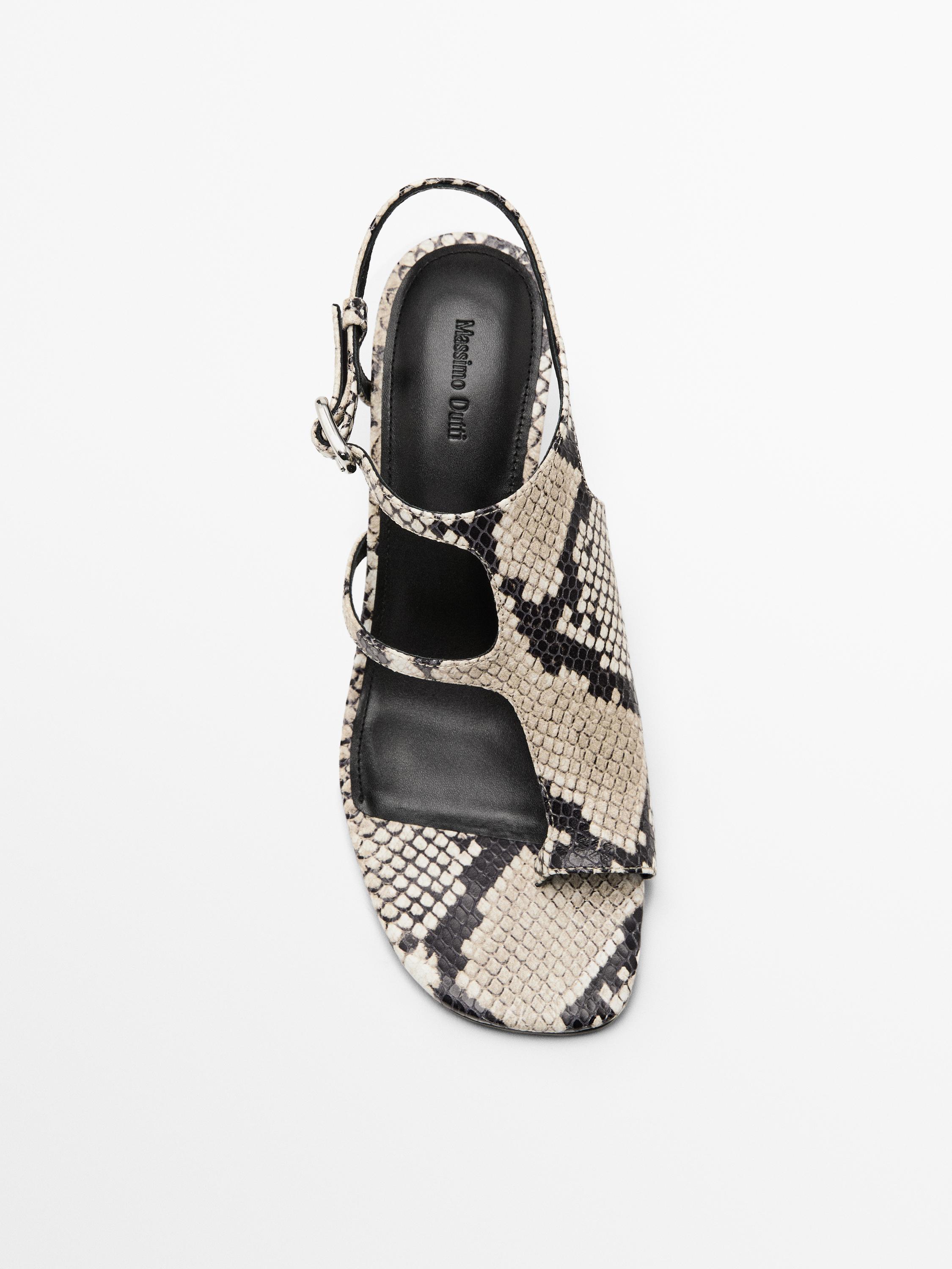 Босоножки на высоком каблуке с асимметричным принтом Massimo Dutti, Animal Print — фото 4