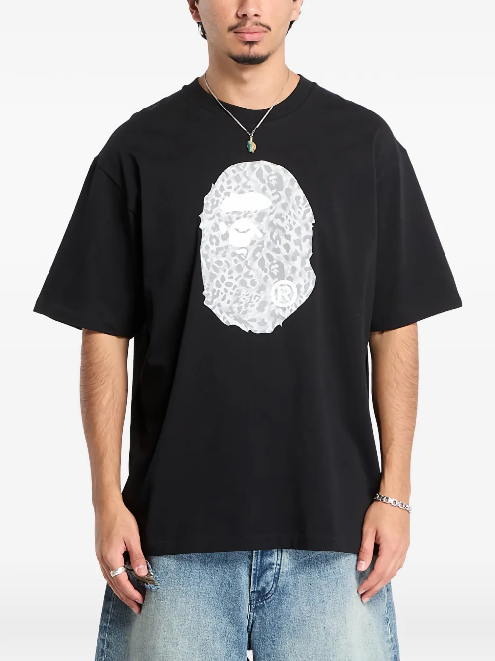 Футболка с принтом головы обезьяны A Bathing Ape, черный — фото 3