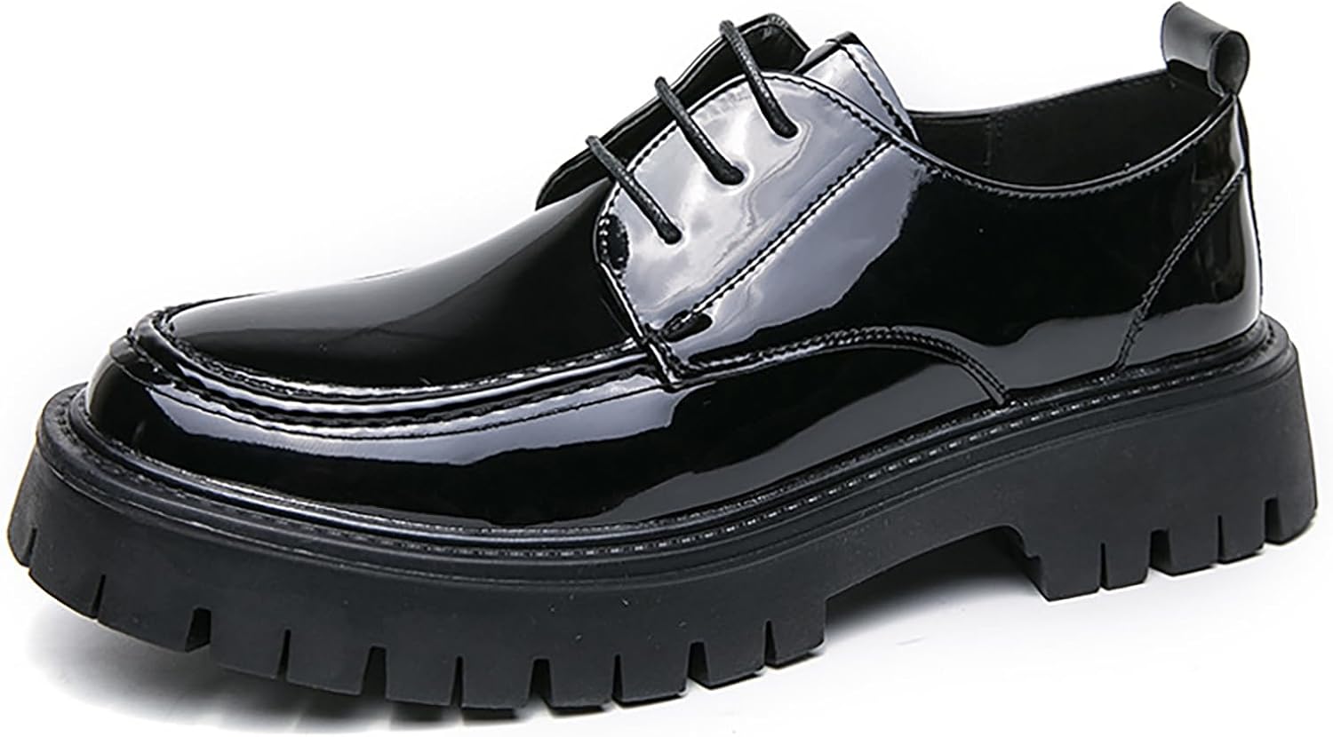 

Мужские кожаные туфли-оксфорды на платформе с шнуровкой и массивной подошвой, круглым носком, удобным каблуком, стильные туфли без шнурков, повседневные и туфли для работы, прогулок, свиданий и выпускного Generic, черный