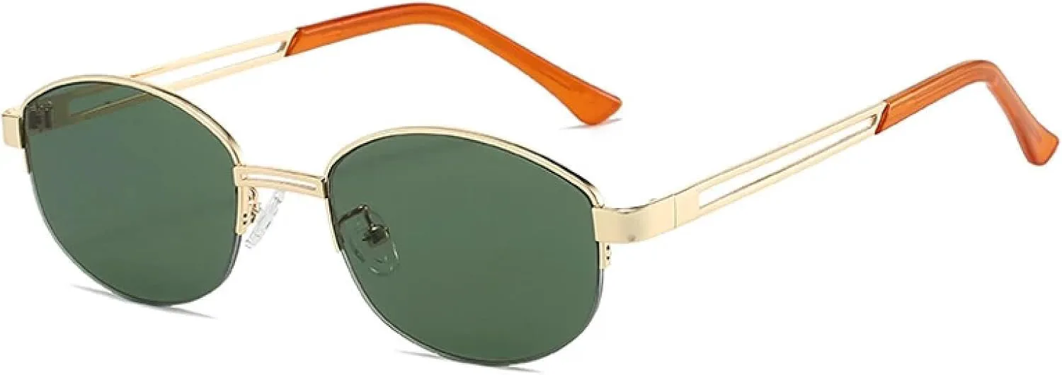 

Винтажные металлические овальные женские солнцезащитные очки класса люкс для мужчин, для активного отдыха, защита от УФ-излучения UV400 TOIPASTN, Gold Green