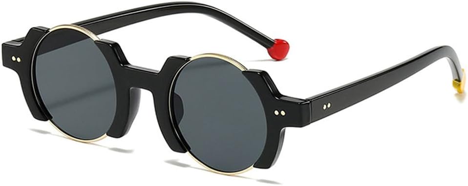 

Популярные модные круглые женские солнцезащитные очки в стиле панк, ретро-очки с заклепками, мужские модные желто-синие солнцезащитные очки с градиентным переходом цвета и защитой от УФ-излучения UV400 WNCKSQ, Glossy Black Grey